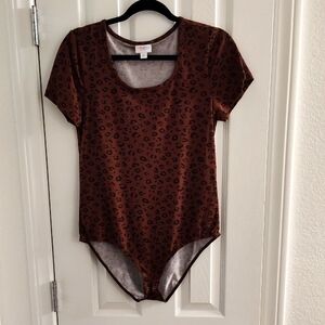 LuLaRoe Brown Leopard Print Faith Bodysuit Size Large - Never Worn